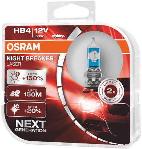 JUEGO DE LAMPARAS HALÓGENAS | HB4 12V 51W NIGHT BREAKER LASER P22D