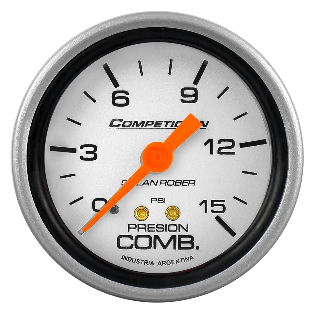 MANOMETRO PRESION COMBUSTIBLE | 15PSI COMPETICIÓN PLATA