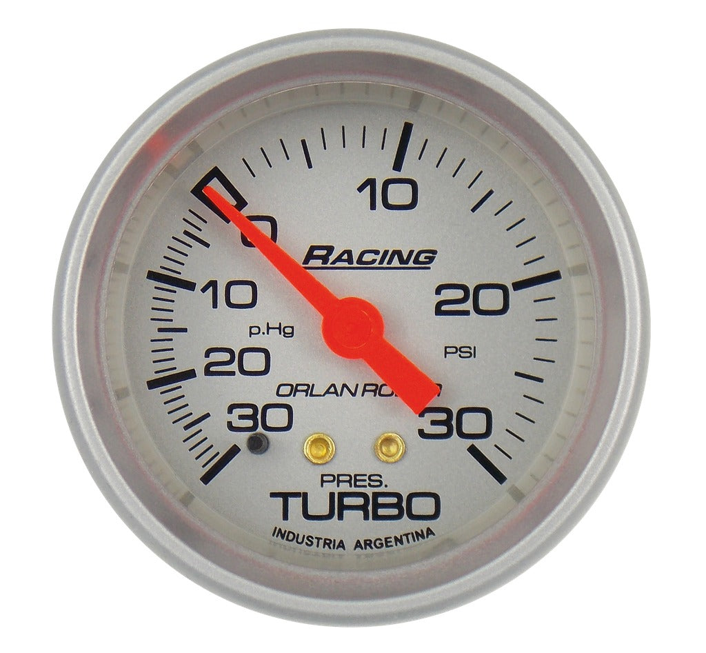 MANOMETRO PRESION TURBO | -30P.HG / 30PSI RACING PLATA