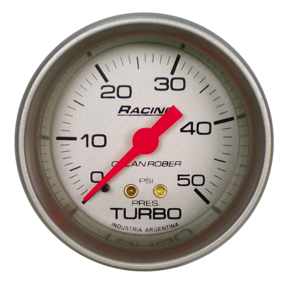 MANOMETRO PRESION TURBO | 50PSI RACING PLATA