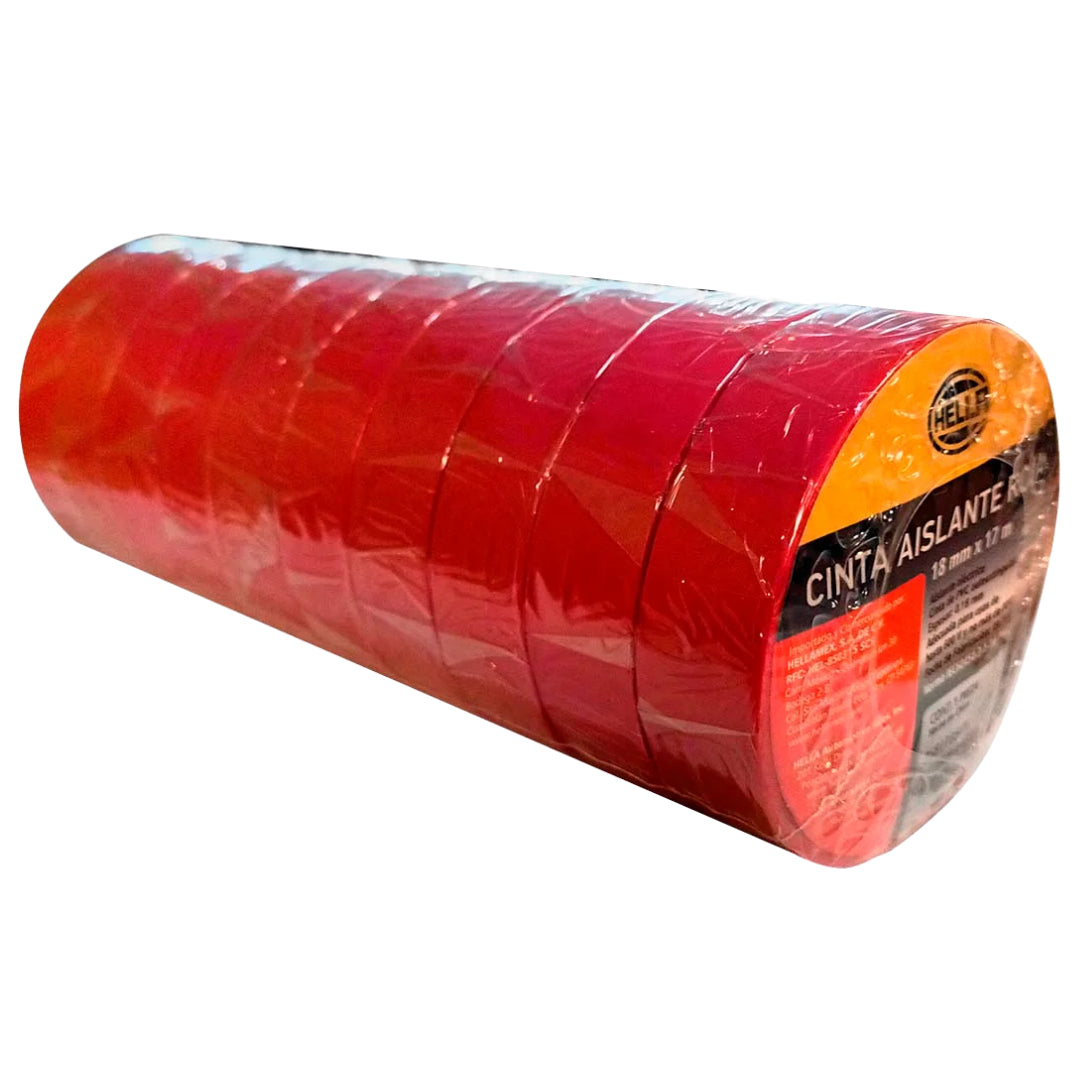 CINTA AISLADORA IGNÍFUGA ROJA | 18 MM X 17 M (KIT X 10)