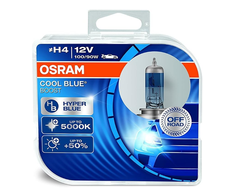 JUEGO DE LAMPARAS HALÓGENAS | H4 12V 100/90W COOL BLUE BOOST P43T