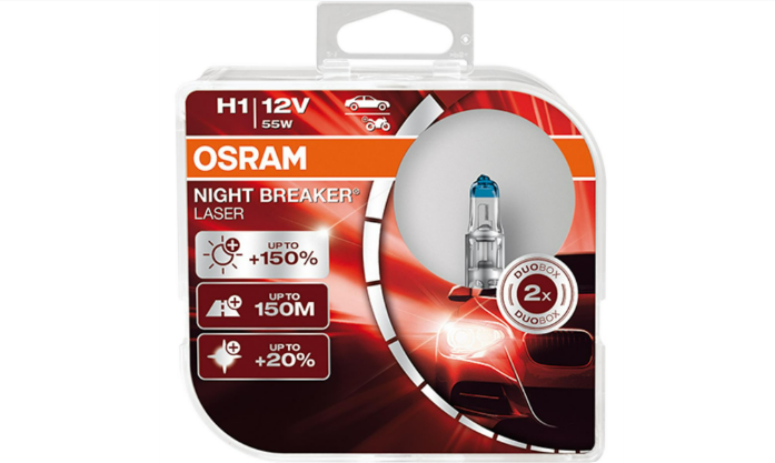 JUEGO DE LAMPARAS HALÓGENAS | H1 12V 55W NIGHT BREAKER LASER 150% P14,5S