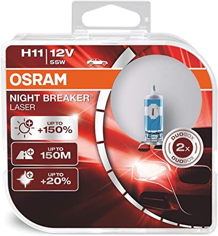 JUEGO DE LAMPARAS HALÓGENAS H11 | 12V 55W PGJ19-2 NIGHT BREAKER LASER 150% + LUZ REEMPLAZA A H11 NBU