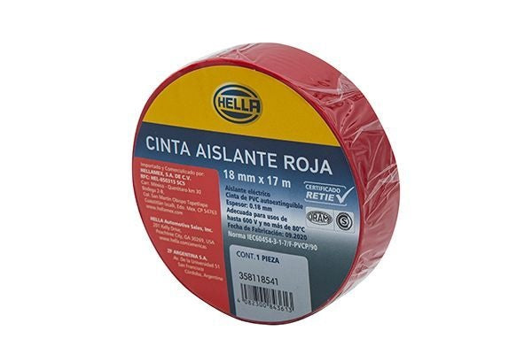 CINTA AISLADORA IGNÍFUGA  ROJA | 18 MM X 17 M (KIT X 10)
