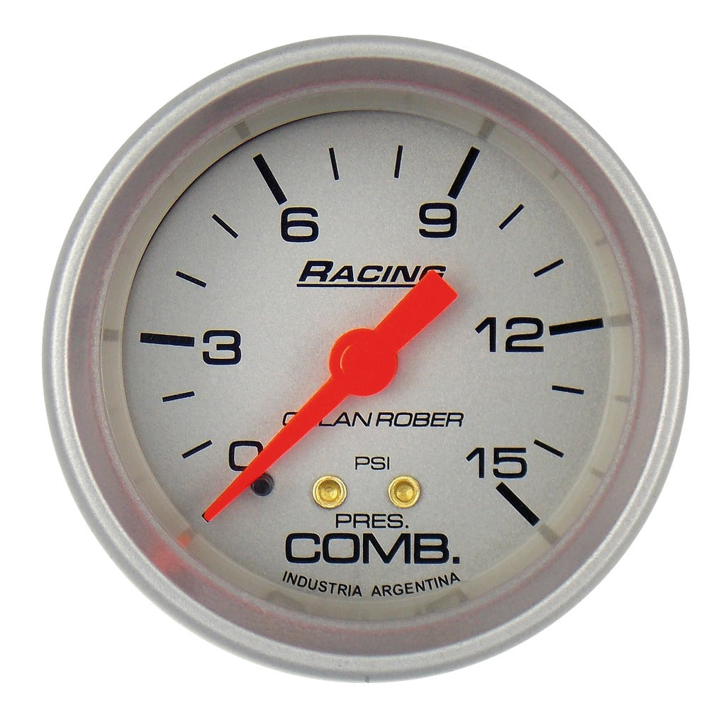 MANOMETRO PRESION COMBUSTIBLE | 16PSI RACING PLATA