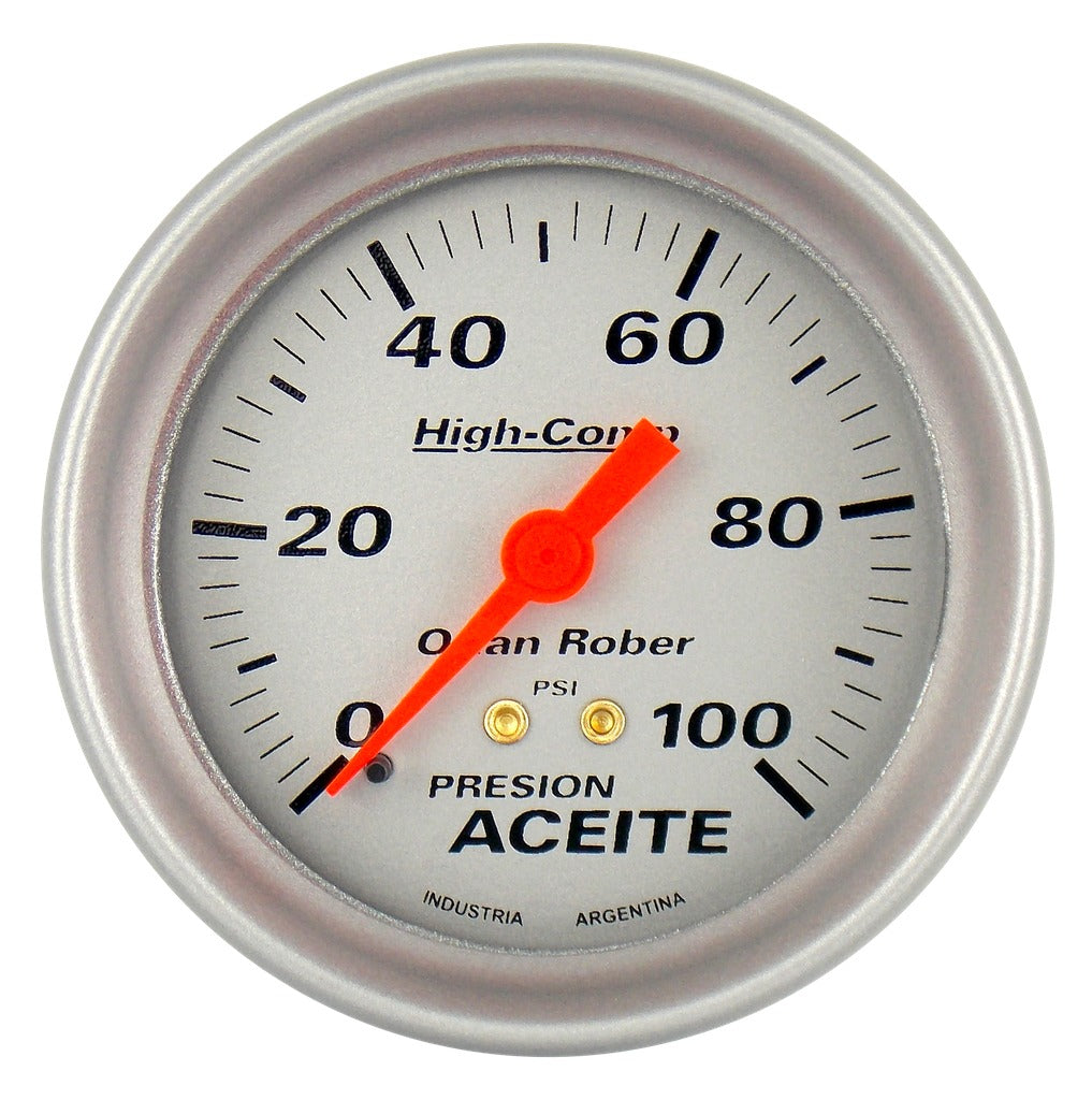 MANOMETRO PRESION DE ACEITE | 100PSI HIGH-COMP PLATA