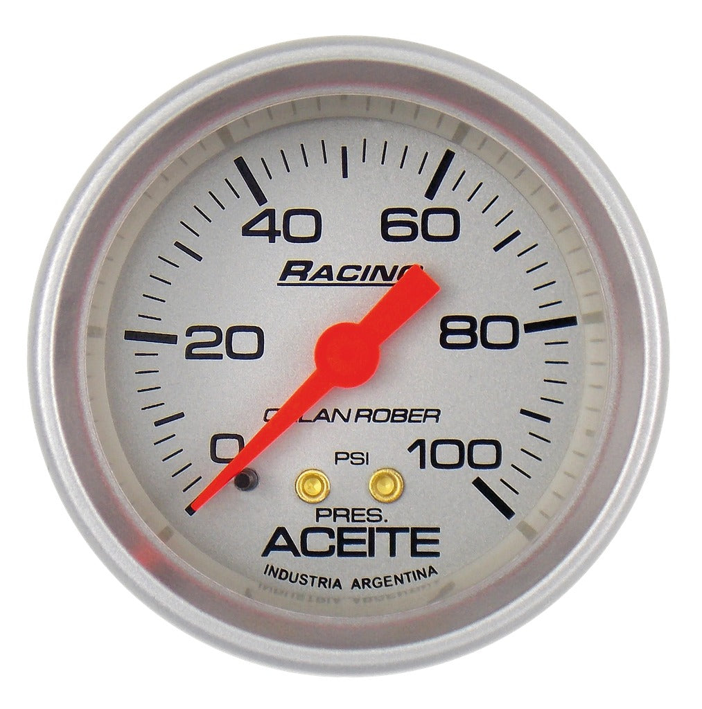 MANOMETRO PRESION DE ACEITE | 100PSI RACING PLATA