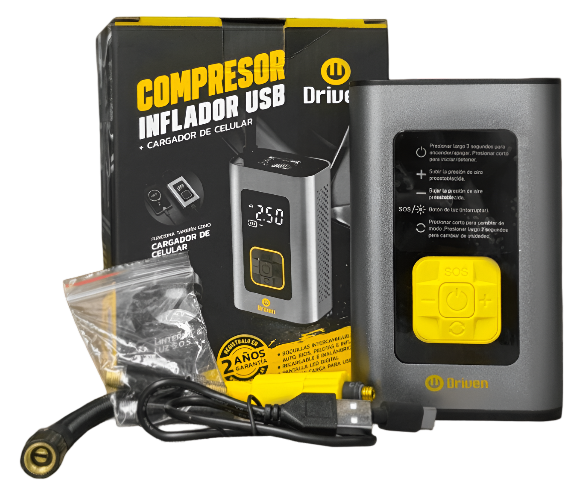 COMPRESOR DE AIRE | USB Y CARGADOR