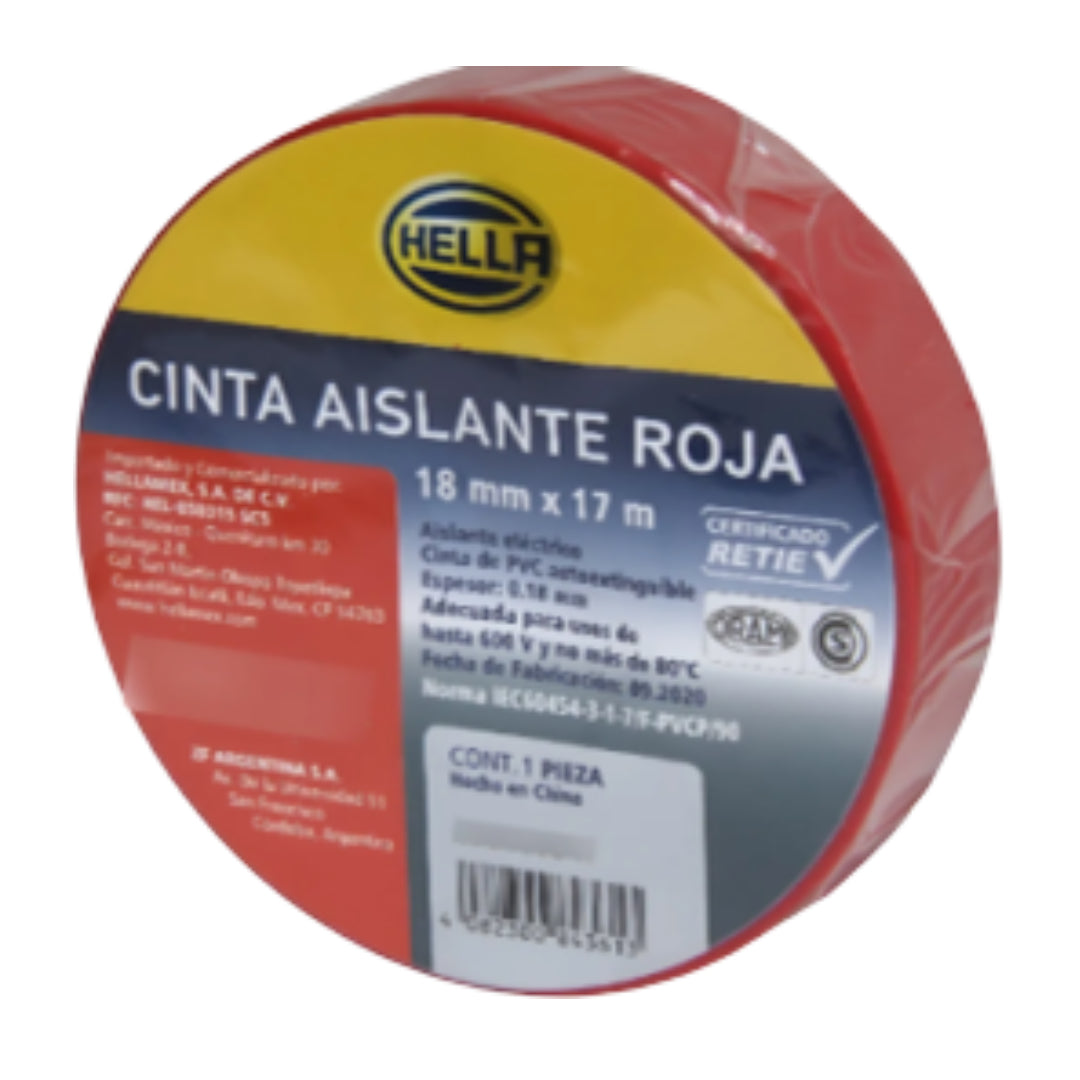 CINTA AISLADORA IGNÍFUGA  ROJA | 18 MM X 17 M (KIT X 10)
